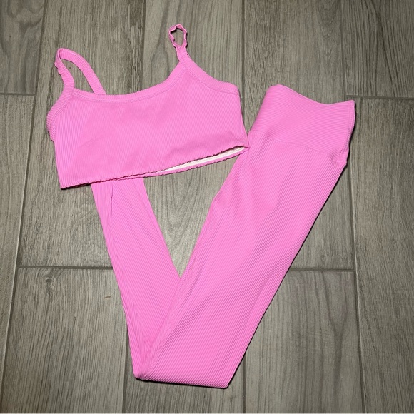 Year of Ours Pants - Year Of Ours | Ribbed Hot Pink Bra + Leggings Workout Set Size: Large